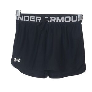 Under Armour Girls UA Tech Shorts M Black Athletic Play Up Logo Sporty Tie Waist